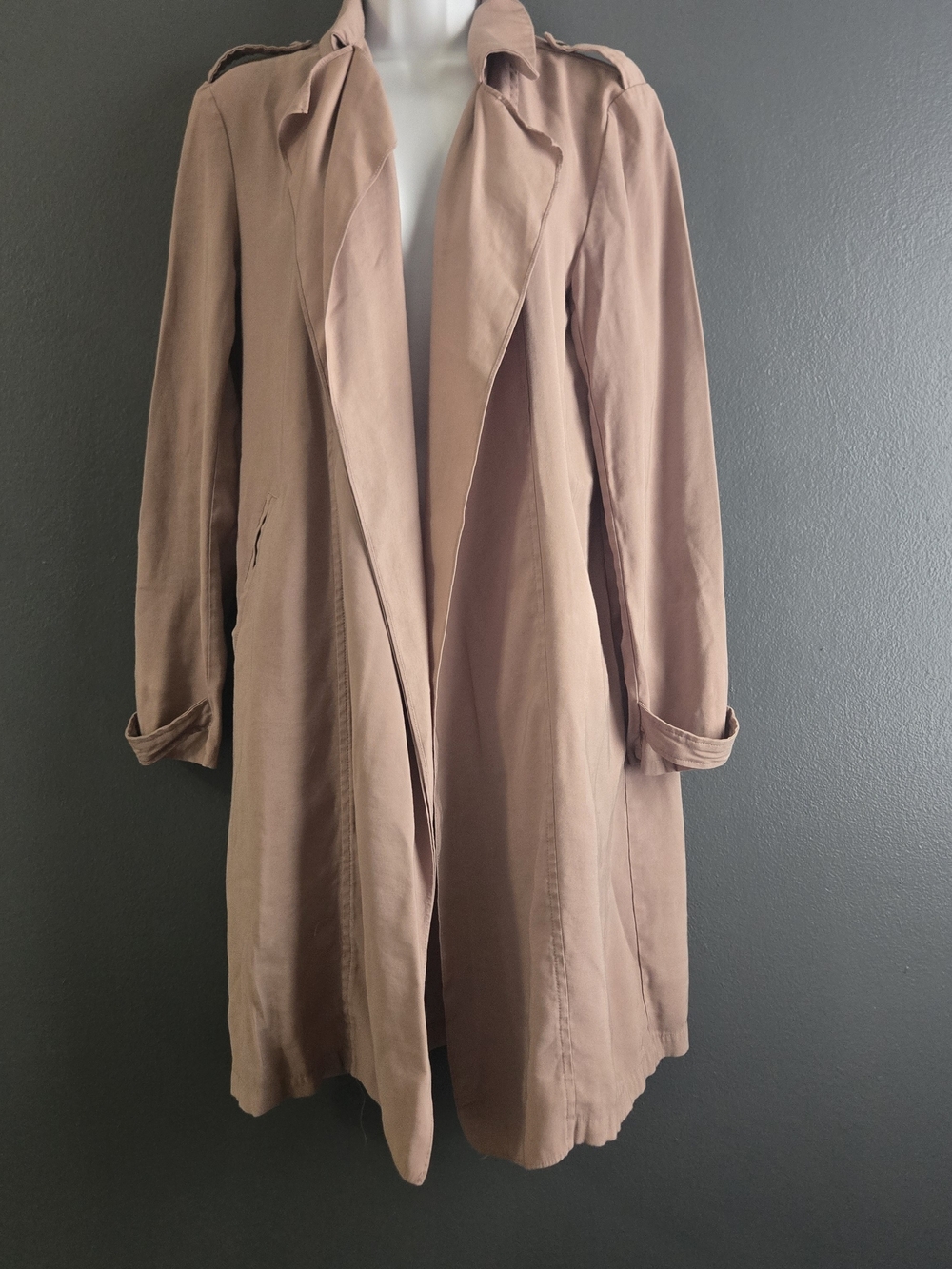 She + Sky Women’s Draped Lightweight Mauve Soft Utilitarian Trench Coat L